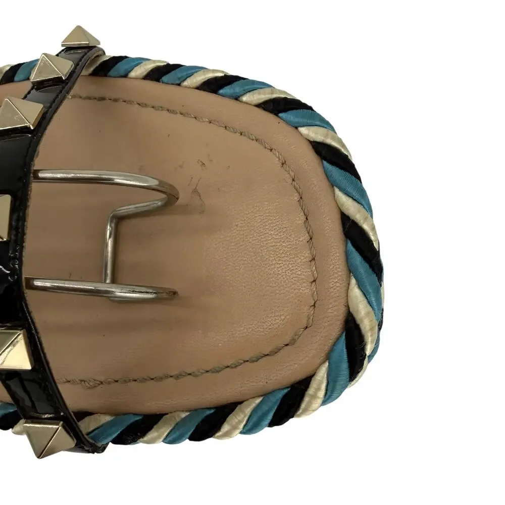 Valentino Rockstud Caged Leather Platform Sandals EU 40 Blue Braided - Picture 9 of 12